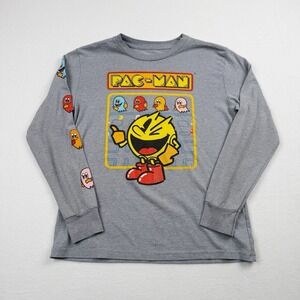 Pac-Man Long Sleeve Graphic T-Shirt Kids Medium 10/12 Gray Ghost Sleeve Gamer